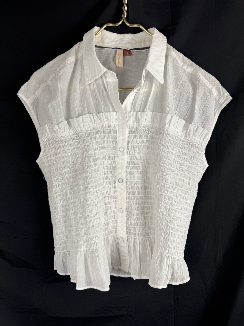 Anthropologie Pilcro Sz S White Corset Smoked Top Boho Resort Breathable